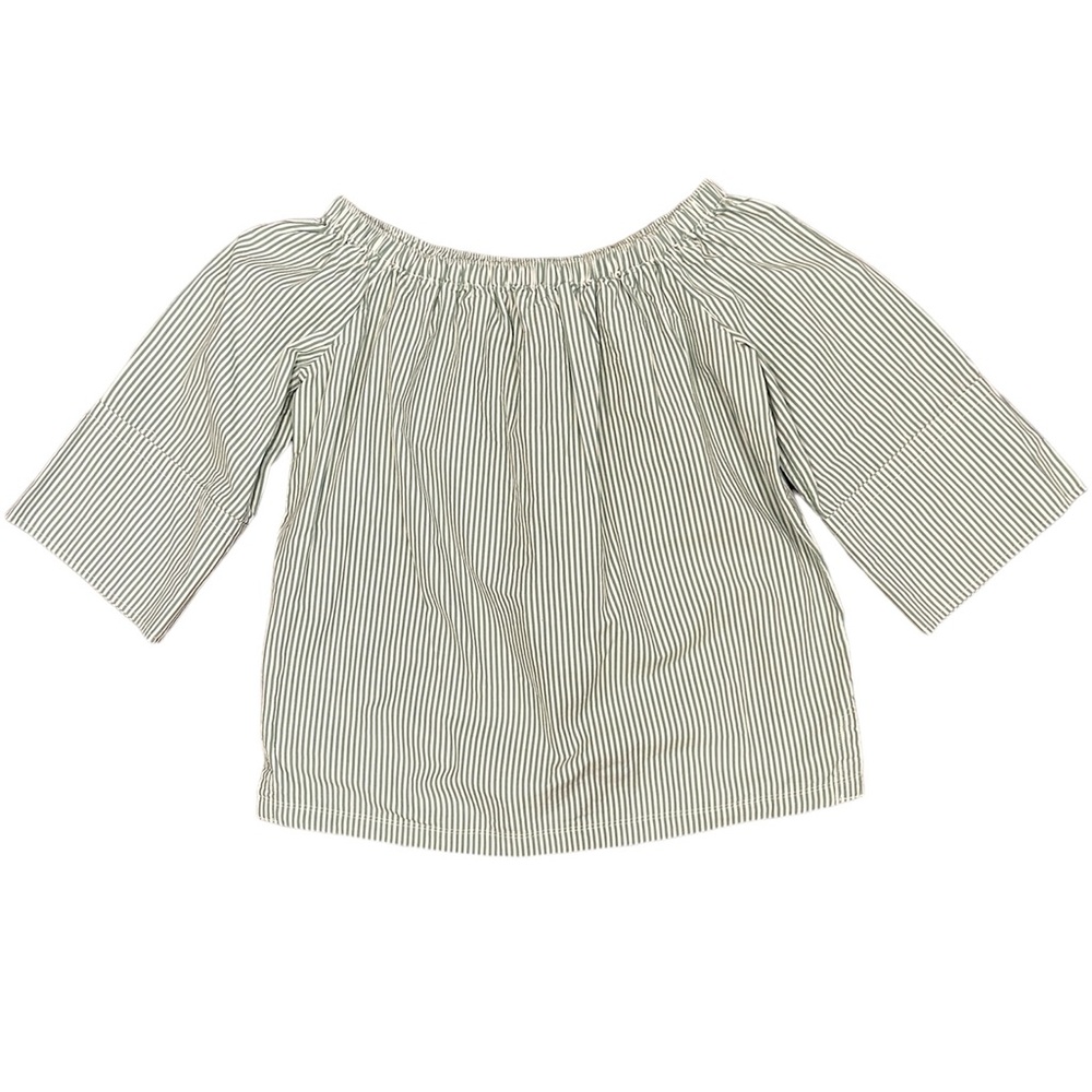 Free Assembly Elasticated Top Off Shoulder ¾-Sleeve Green & White Stripe Small - Picture 5 of 10